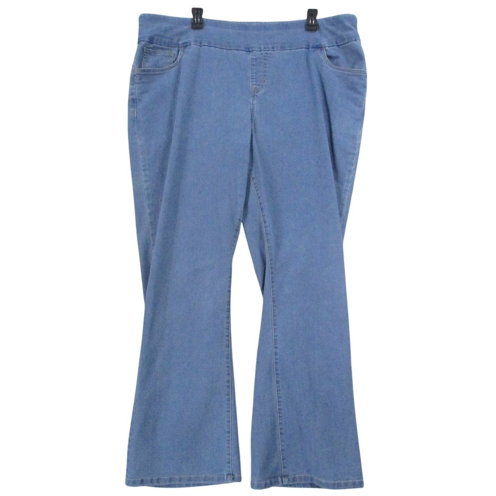 Womens Blue Pull On Flare Jeans Stretchy Comfort Denim Pants Medium Wash 2639